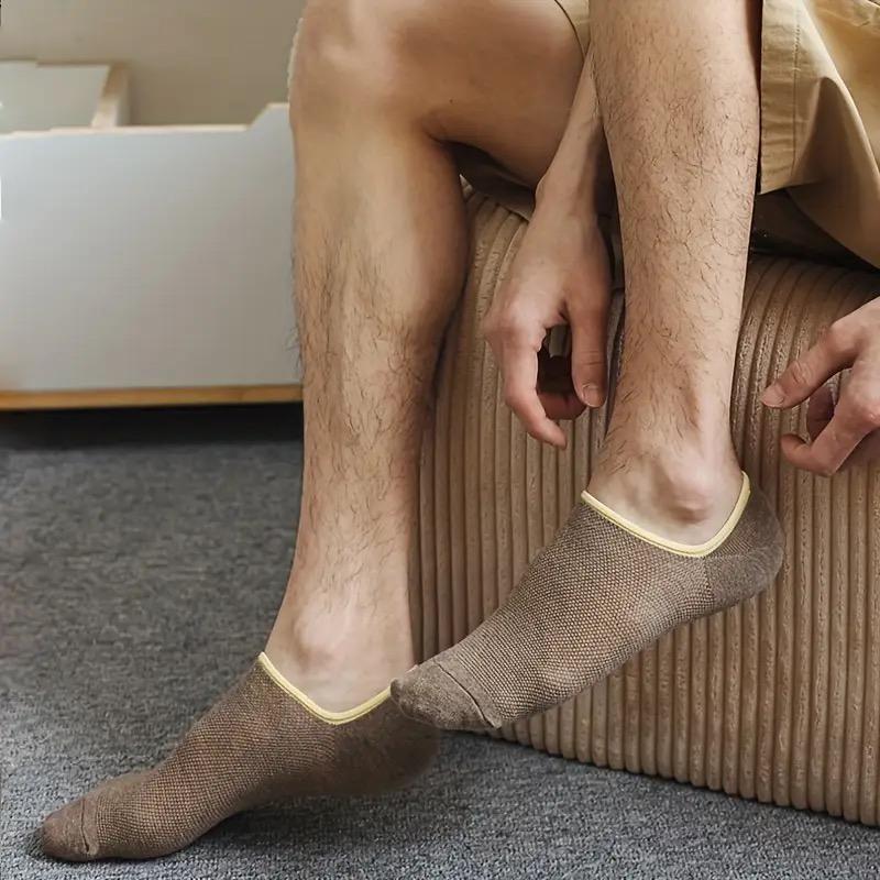 7 Pairs of Spring And Summer Invisible Thin Mesh Color Matching Shallow Mouth Solid Color Silicone Non-Slip Men'S Boat Socks