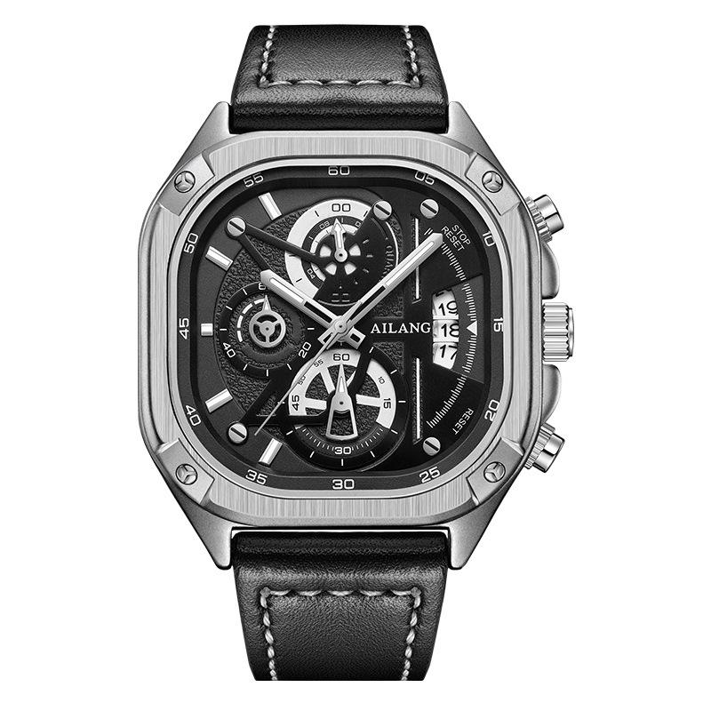 Новые кварцевые часы, мужские часы, квадратные многофункциональные мужские часы, водонепроницаемые, модные