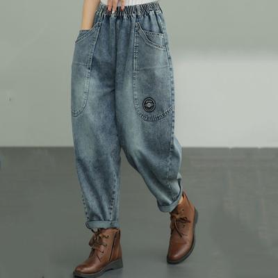 2022 Korean Loose Women Harem Pants Autumn Winter Casual High Waist Jeans Female Vintage Style Denim Trousers Women
