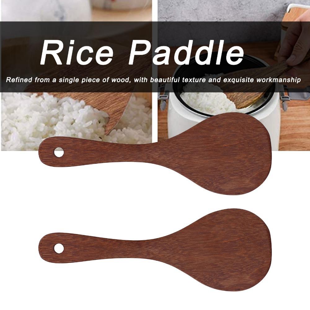 2 Pcs Solid Wood Cooking Spatula Smooth Burr-free Rice Spatula Rice Paddle Non-stick Pan Round Spatula
