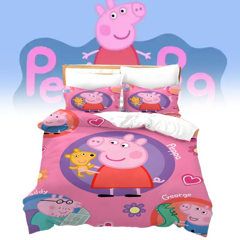 Funda Nórdica Infantil 3D de Dibujos Animados de Cerdo Funda de Almohada Juego de Cama Individual Doble Regalo