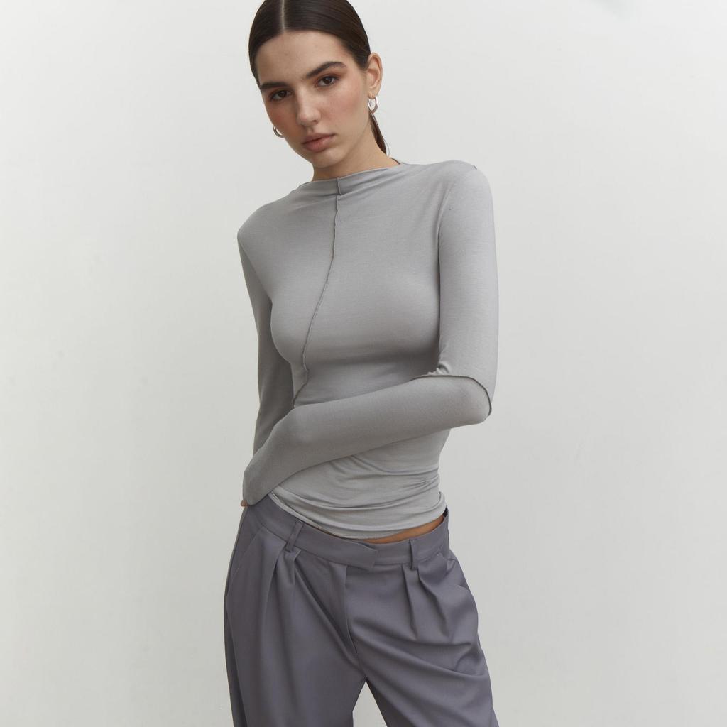 Tshirt Sleeve Women Long Summer Half Stand Collar Solid