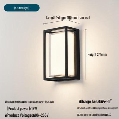 Waterproof LED Outdoor Wall Light (18W Neutral Light, 2-Pack)