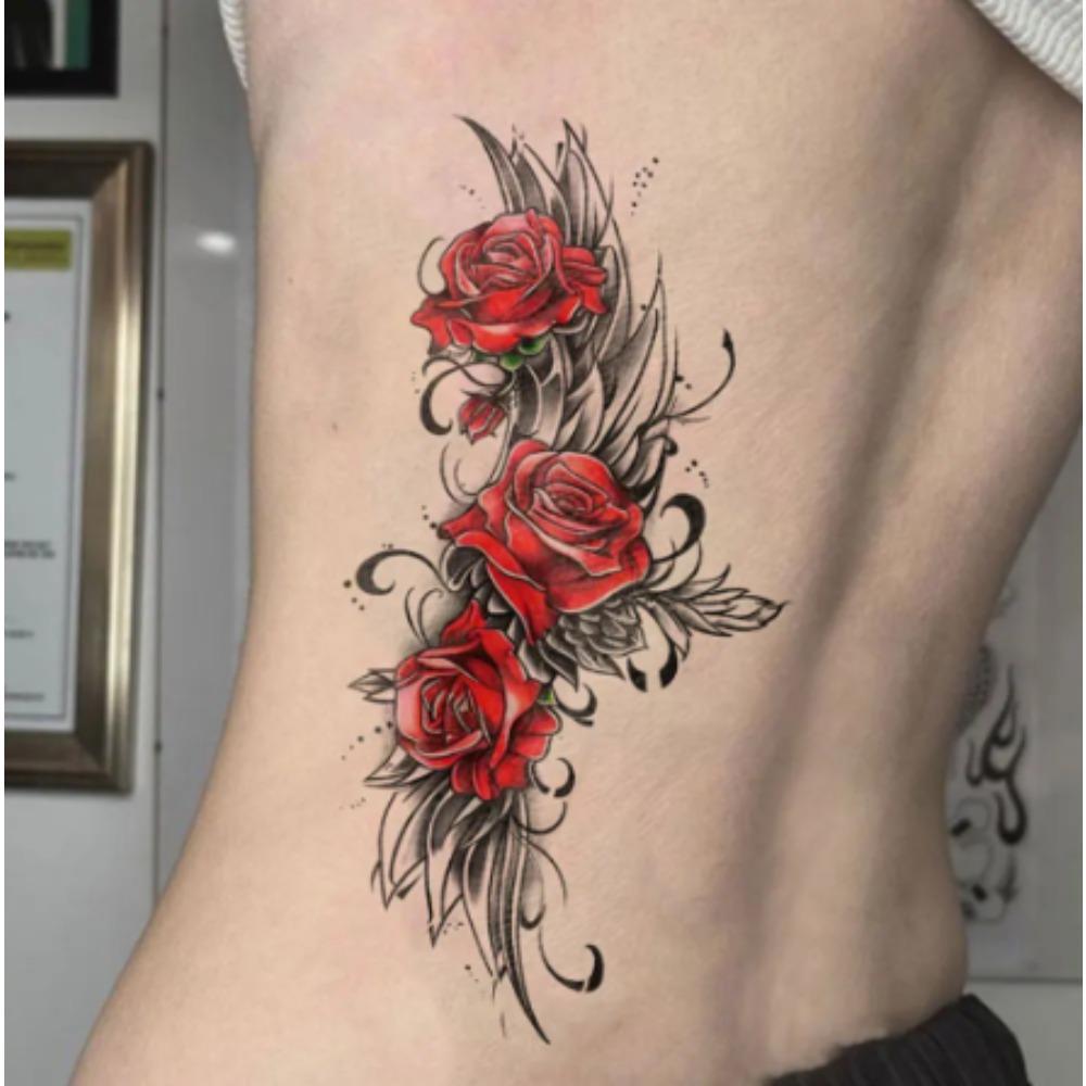 Waterproof Temporary Tattoo Sticker Dark Style Wings Feathers Rose Flower Sexy Body Art Arm Fake Tattoos Sleeve Women Men