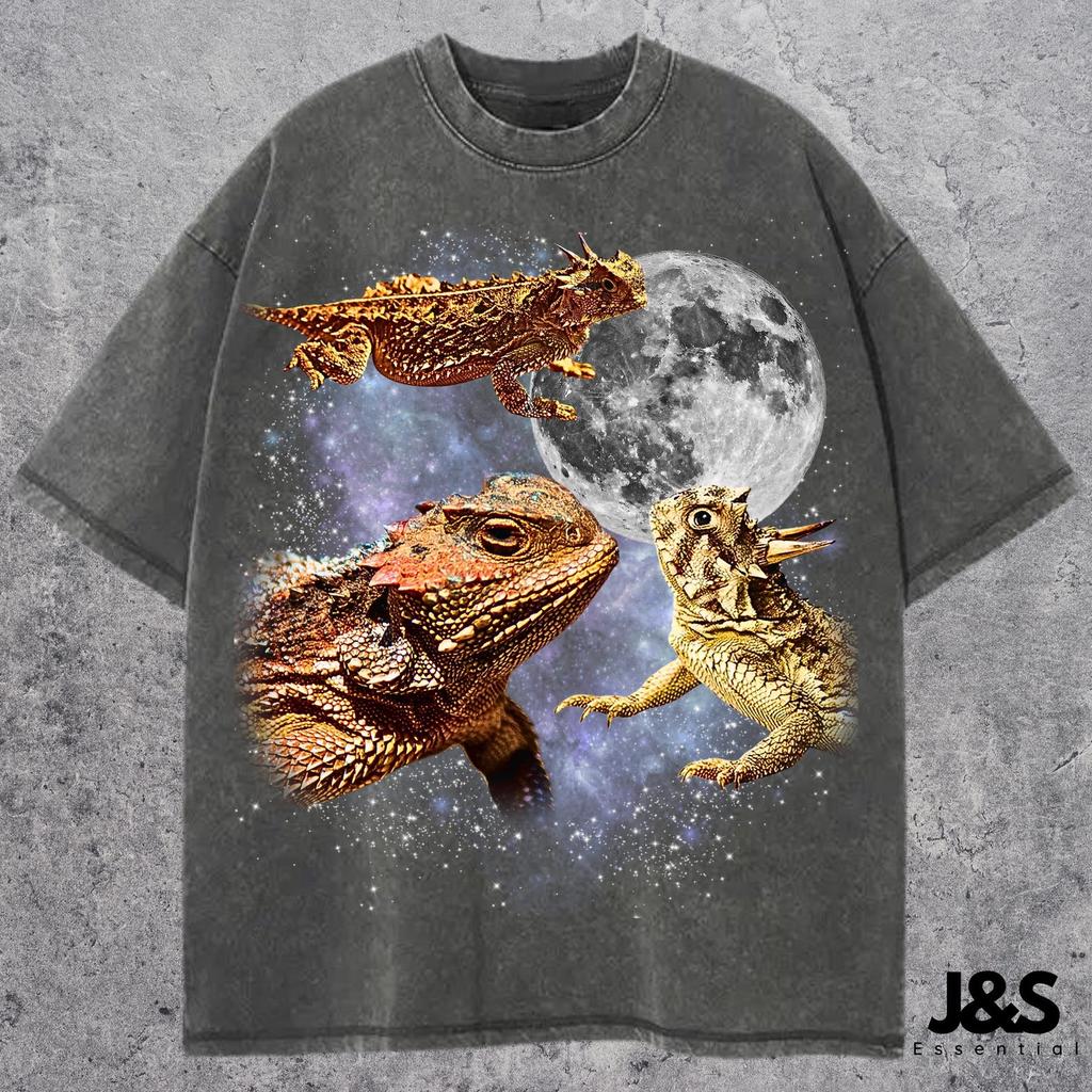 Three Horned Lizard Retro Moon Tshirt, Cute Funny Reptile Graphic Tee, Wildlife Lover Gift, Oversized Vintage Desert Creature Shirt
