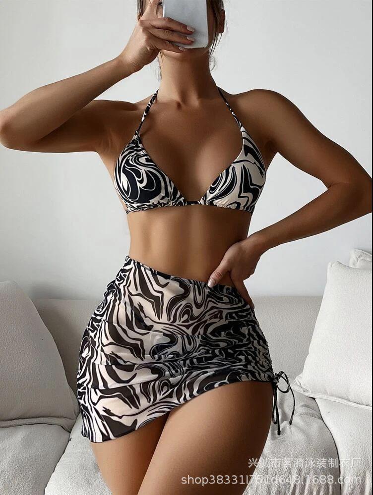 New multi-color print sexy striped fashion swimsuit bikini Bikini three-piece women's swimsuit