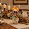Patio Autumn Theme Decor Standing Fall Scarecrow Decoration, Rustic Halloween Thanksgiving Ornament Outdoor Yard Ornaments with Clothes Hat