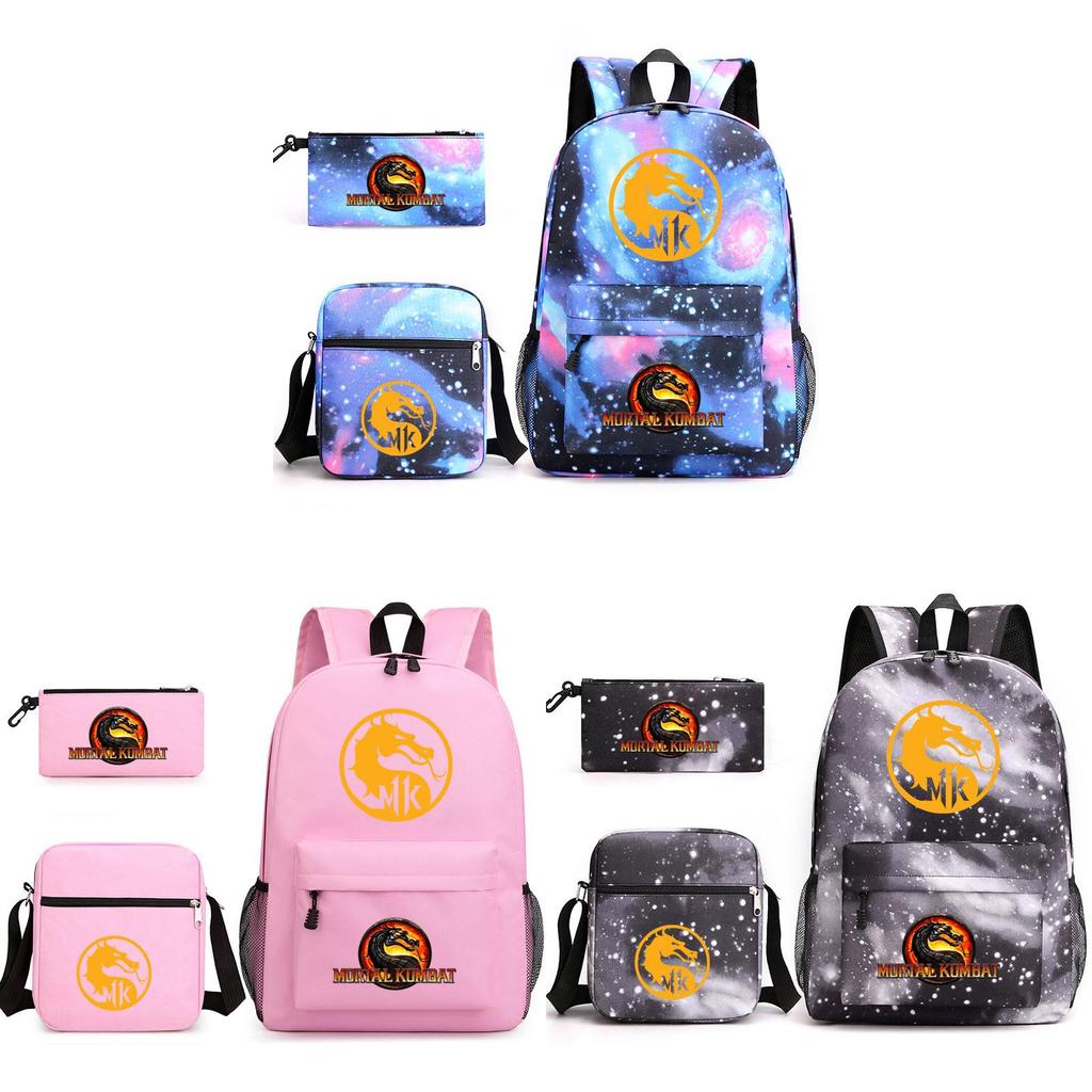 Mortal Kombat Book Bag Threepiece Set With Waterproof Oxford Fabric For Casual Travel