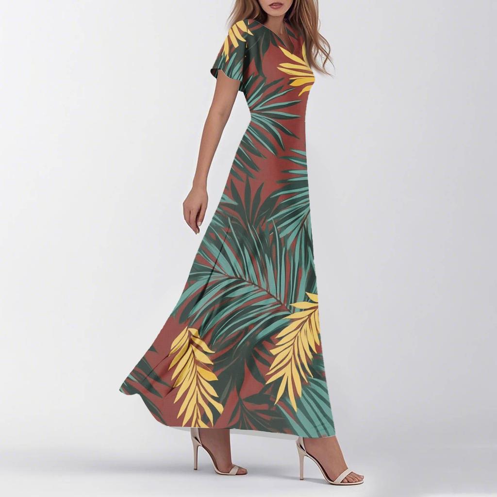 Dámské letní ležérní móda retro květinové šaty s výstřihem do V, krátkým rukávem