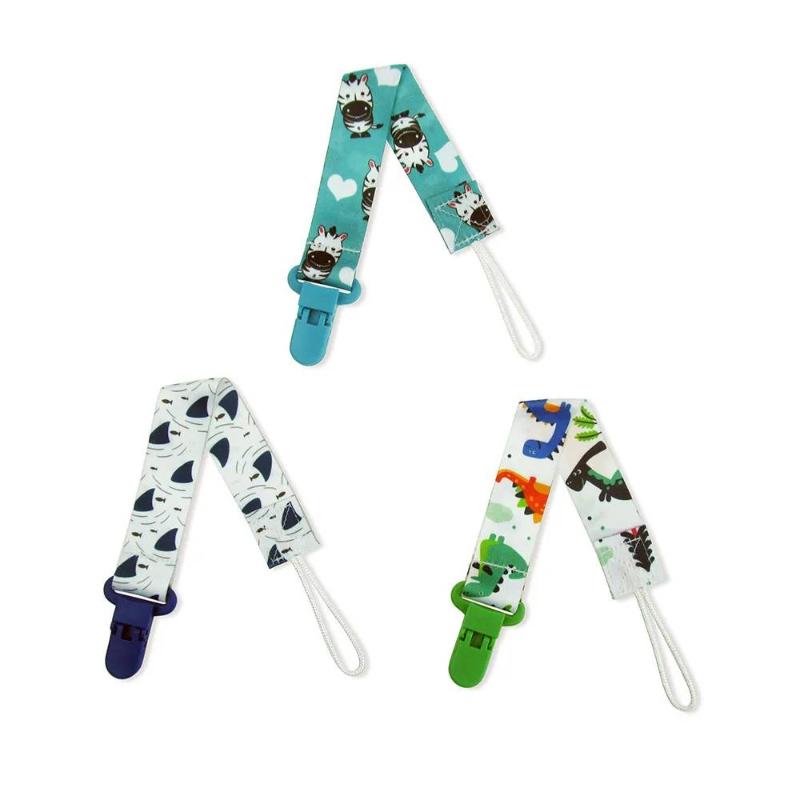 Pacifier Holder Clip Baby 3 Pack Cartoon Print Safe Secure Strap for Crawling Playtime and Walks Outdoor
