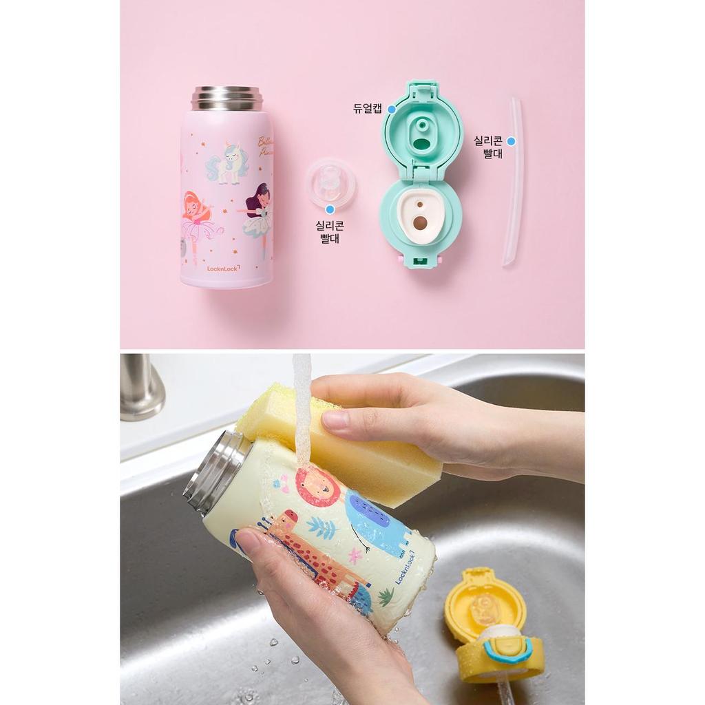 LocknLock Kids One Touch Stainless Water Bottle Leak Proof Thermos Tumbler 350ml 4 Designs