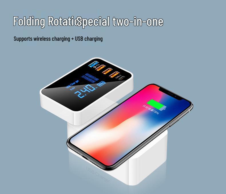 Multi-Port USB Charger with PD Fast Charging, Digital Display, 8 Ports & Multiple Interfaces