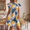 A New Summer Printed V-neck Short-sleeved Loose Dress for Women