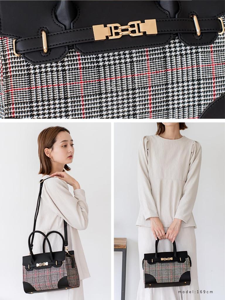 VITAFELICE Belt Design Handbag Women's 2-Way Inb-10092z (Glen Check)