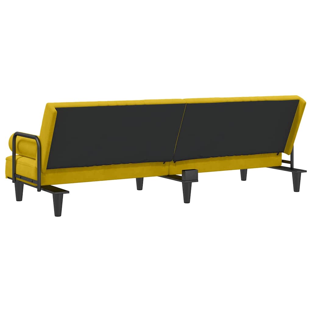 Yellow Velvet Sleeper Sofa with Armrests