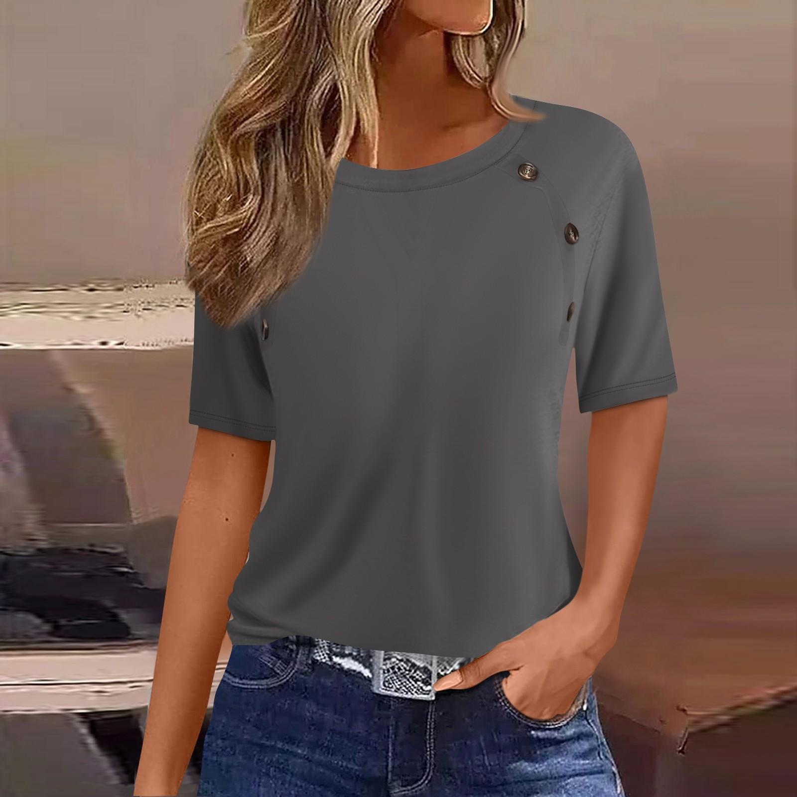 Жен. Футболка Футболка с принтом Пуговицы С короткими рукавами Повседневные Выходные Мода — фото 6