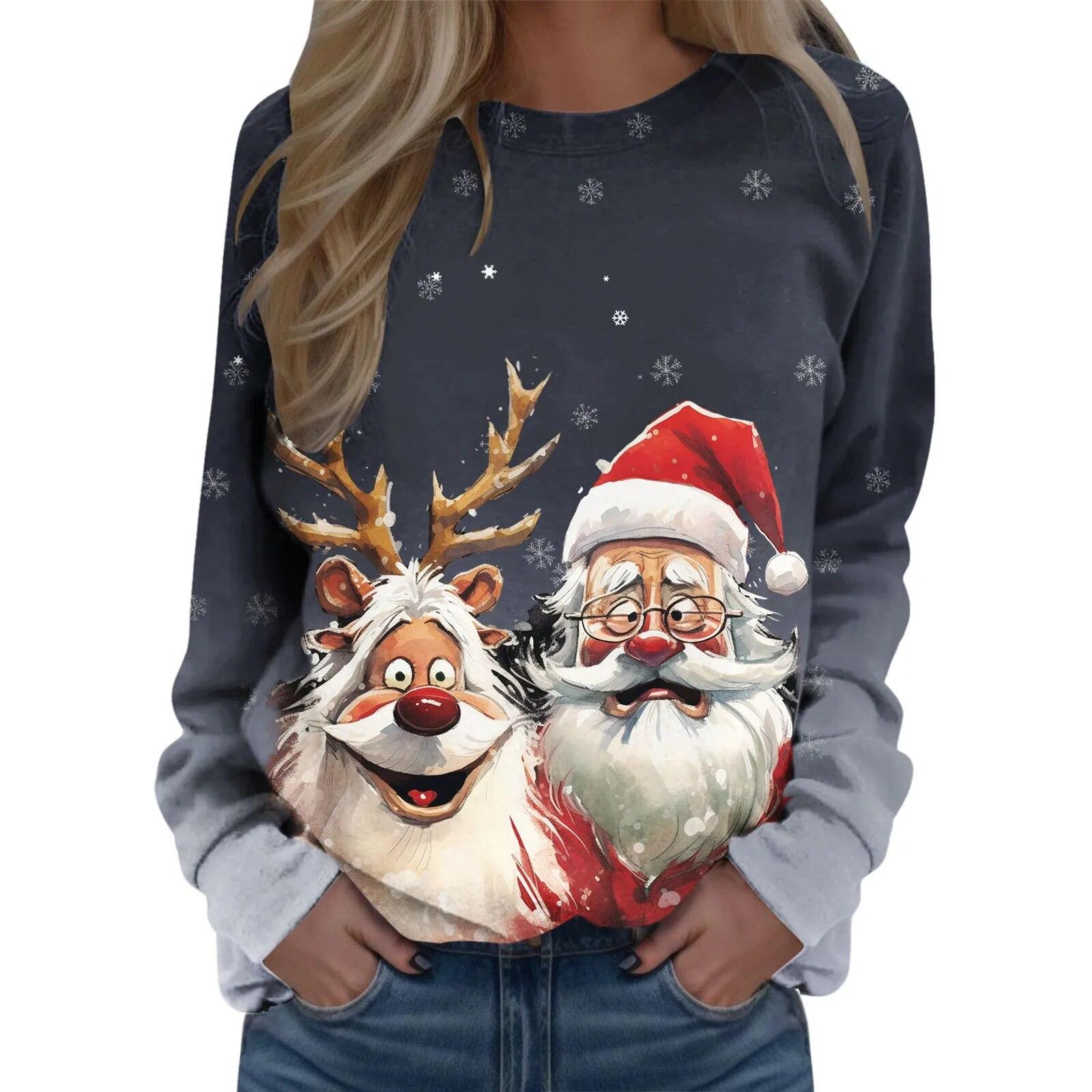 

Толстовка для женщин, винтажная блузка с рождественским принтом, модный пуловер с круглым вырезом и длинными рукавами, топы, рубашки, женская повседневная свободная толстовка 8XL