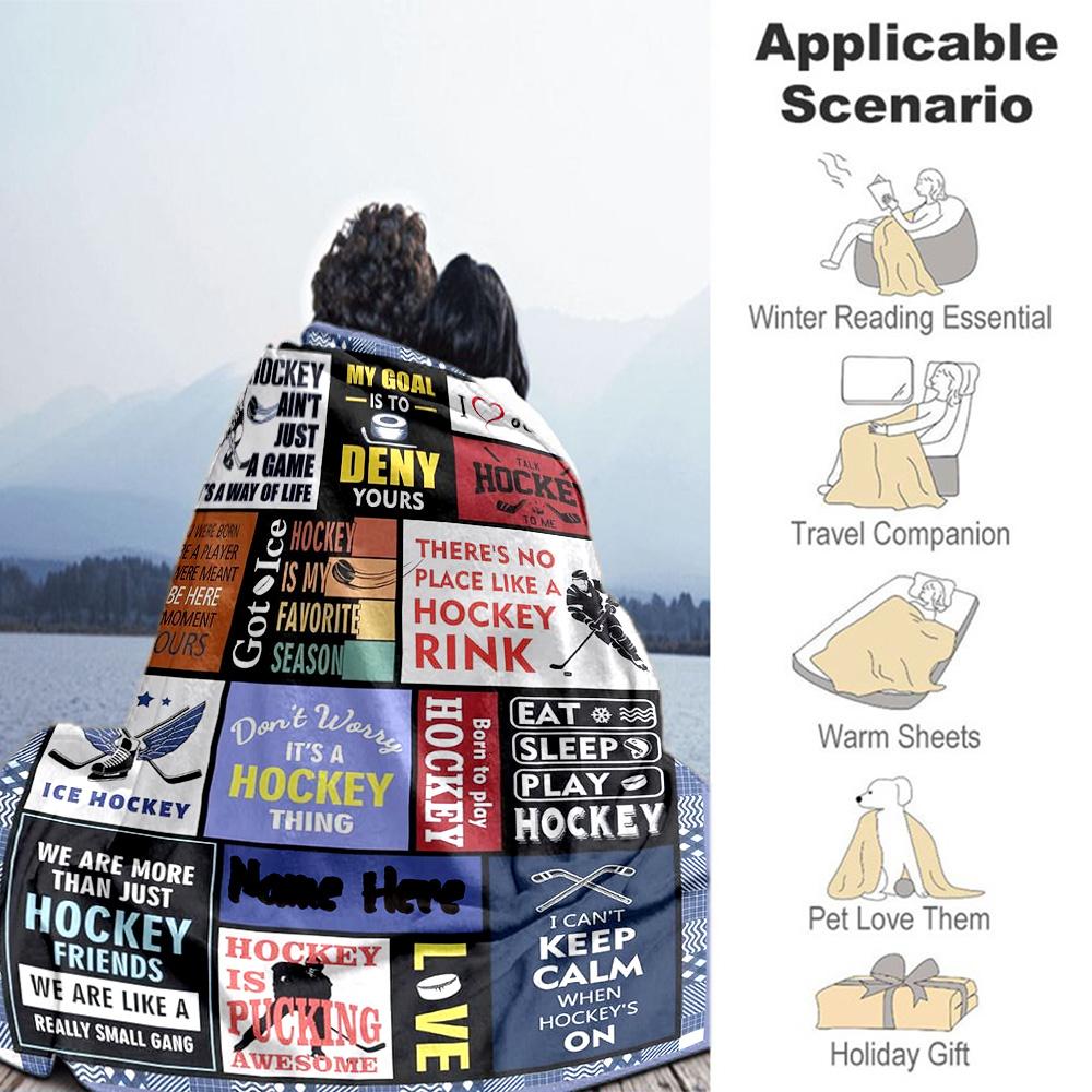 Play Hockey Customize Your Name Blanket Lightweight Personalized Blanket Warmthful Decor for Living Room Picnics Chair Seaside for All Occasions