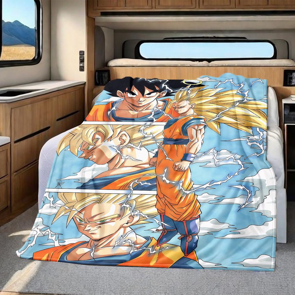 1 Stück Son Goku Druck Flanelldecke, Hohe Qualität für alle Jahreszeiten, Heimdekoration, Wärme und Komfort, Perfekt für Weihnachtsgeschenke