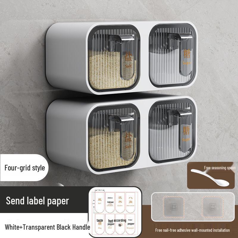 Wall-Mounted Punch-Free Dustproof Seasoning Box for Kitchen
