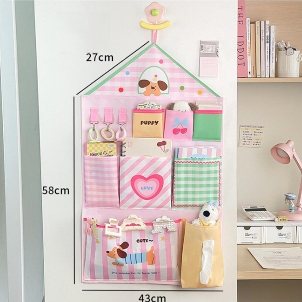 Oxford Tkanina Úložná závěsná taška do koleje Vícevrstvá nástěnná síťovaná kapsa na spodní prádlo Kreslený organizér na drobnosti