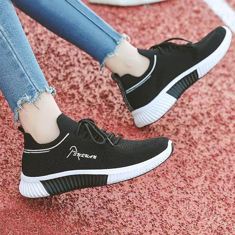 Women's Fly-woven Sneakers Comfortable Breathable Soft-soled Shoes Autumn New Light Mouth Lightweight Running Shoes Little White Shoes