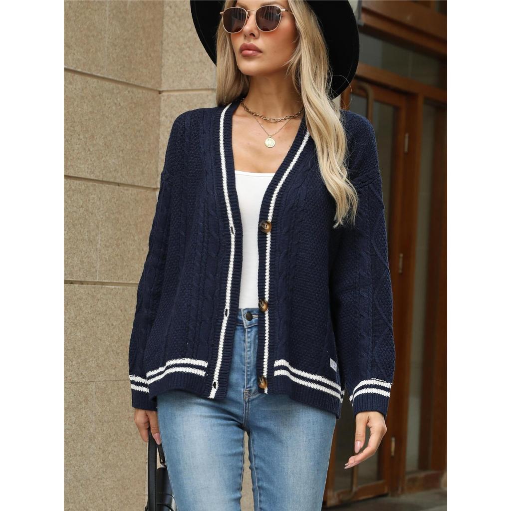 Autumn Winter Loose Knitted Cardigans Coat Women Star Embroidery Sweaters Streetwear Vintage Casual Single Breasted Long Sleeve Top