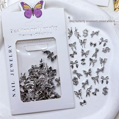 Mixed Alloy Nail Art Charms: Silver Bow, Hollow Butterfly, White K, Mixed Metal DIY Accessories