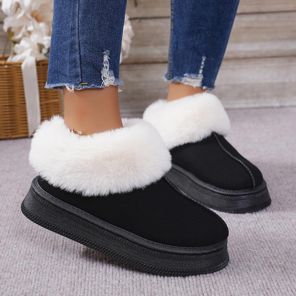 Fashion New Round Toe Shallow Mouth Thick Sole Non-slip Casual Walking Boots Winter Suede Plus Velvet Warm Snow Boots for Women