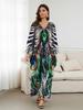 EDOLYNSA 2024 Summer Women's Green Print Loose Kaftan Dress 2024 Boho Cozy V-Neck Batwing Sleeve Beach Long Dresses Sexy Swimsuit Bikini Cover-ups