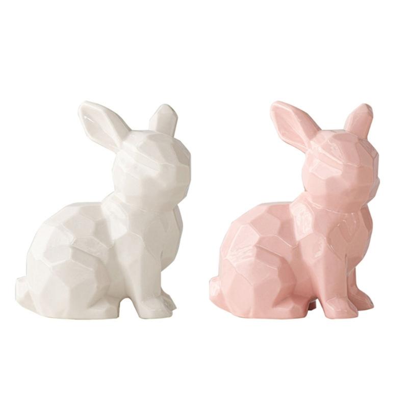 Ceramic Rabbit Sculpture Animal Figure Statue for Easter Table Decoration and Garden Desktop Display
