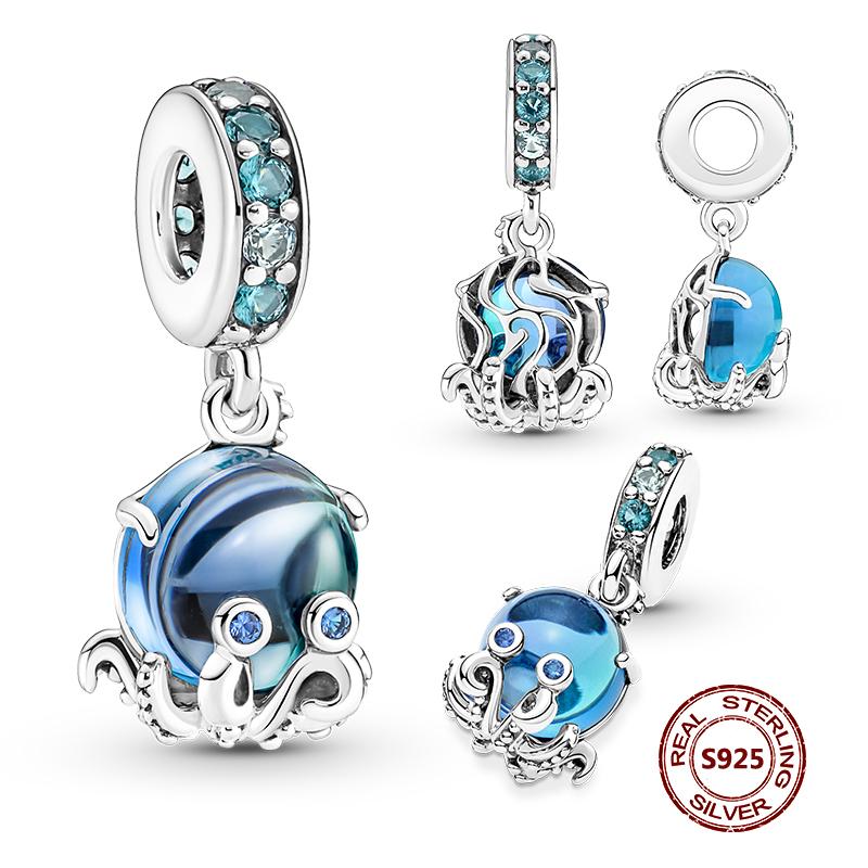 Charms camaleonte adatti a braccialetti originali alla moda in argento 925 con zircone, perlina a forma di polpo e tartaruga, ciondolo a forma di farfalla e lucciola, fai da te per realizzare gioielli