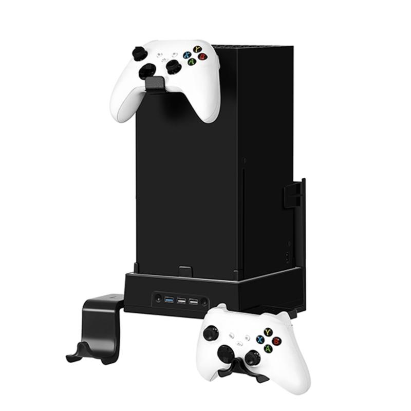 Wall Mount Bracket Kit for XB Series X Host Ventilation Cooler Fan Base with Two Controller Holders & 1x Headphone Rack