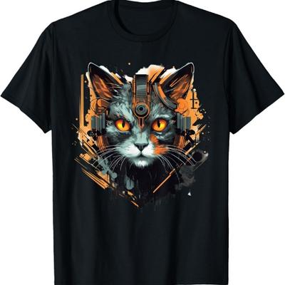 Cyberpunk Cat Cyborg Cybernetic Cat Vaporwave T-Shirt