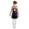 Girls Shiny Sequins Tassel Leotard Cross Front Cutout Back Design Fringed Bodysuit Latin Dance Cha Cha Costume