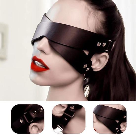 Women Faux Leather BDSM Face Mask Adjustable Blindfold & Gag Headgear for Roleplay Breathable Comfortable Discreet Adult Toy for Couples'