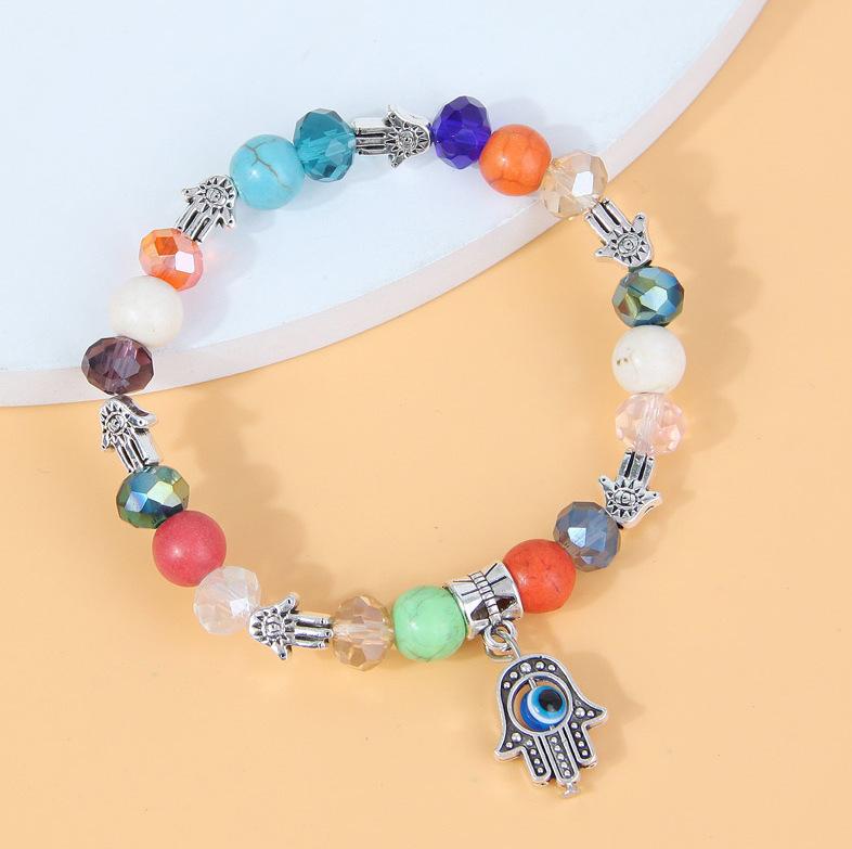 

Модные, простые и универсальные хрустальные бусины, кулон в виде ладони демонического глаза, женский браслет-браслет.