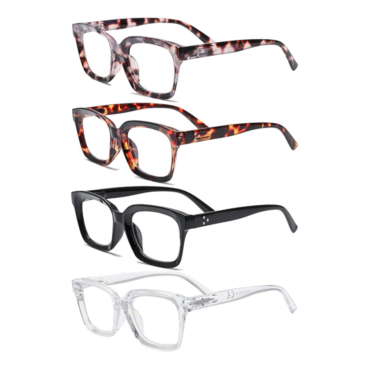 

4PCS Large Thick Frame Blue Light Blocking Glasses Square Design for Men And Women Computer Work Protective Eyewear +1.0~+3.0 3.0