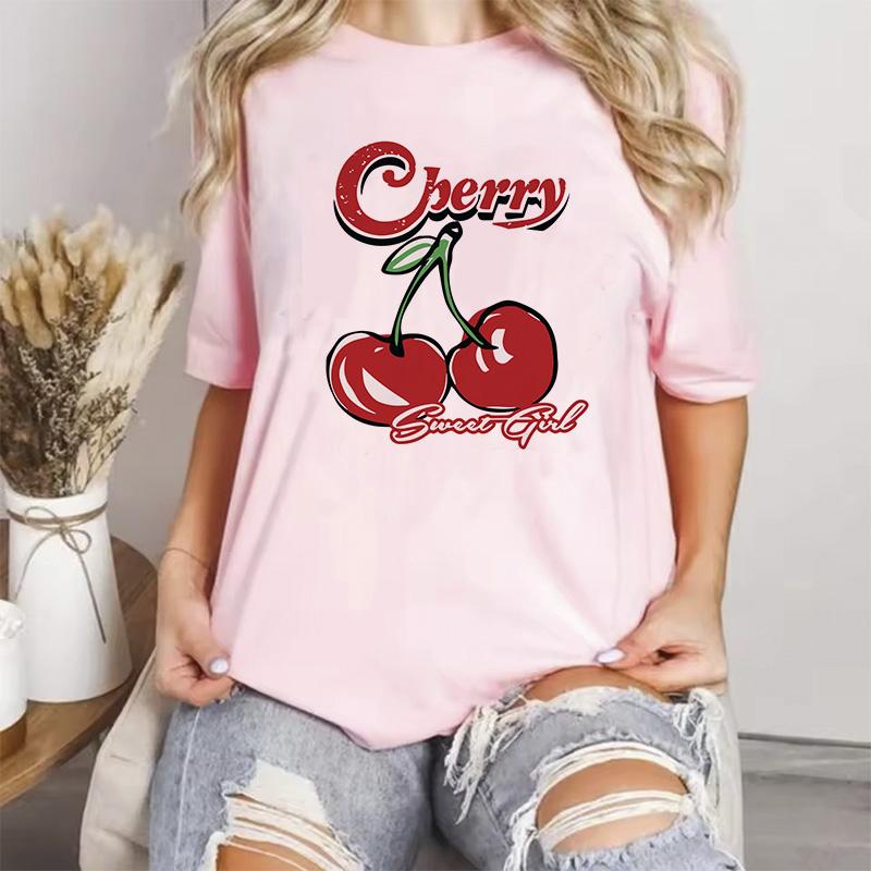 Pink Color Cherry Summer Fashion Tshirts Unisex Unisexga Top Female Anime Y2k Clothing Fashion Graphic Tshirt Unisex Tops
