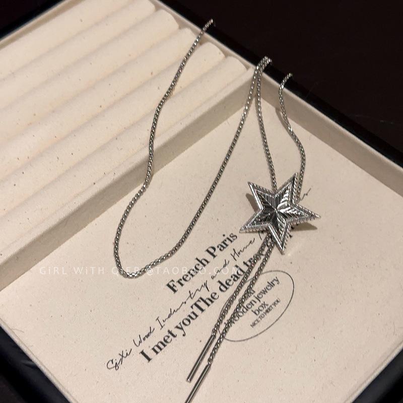 New retro personality sweet and cool star pull zipper women's necklace niche high-end sense versatile collarbone chain waist chain neck chain