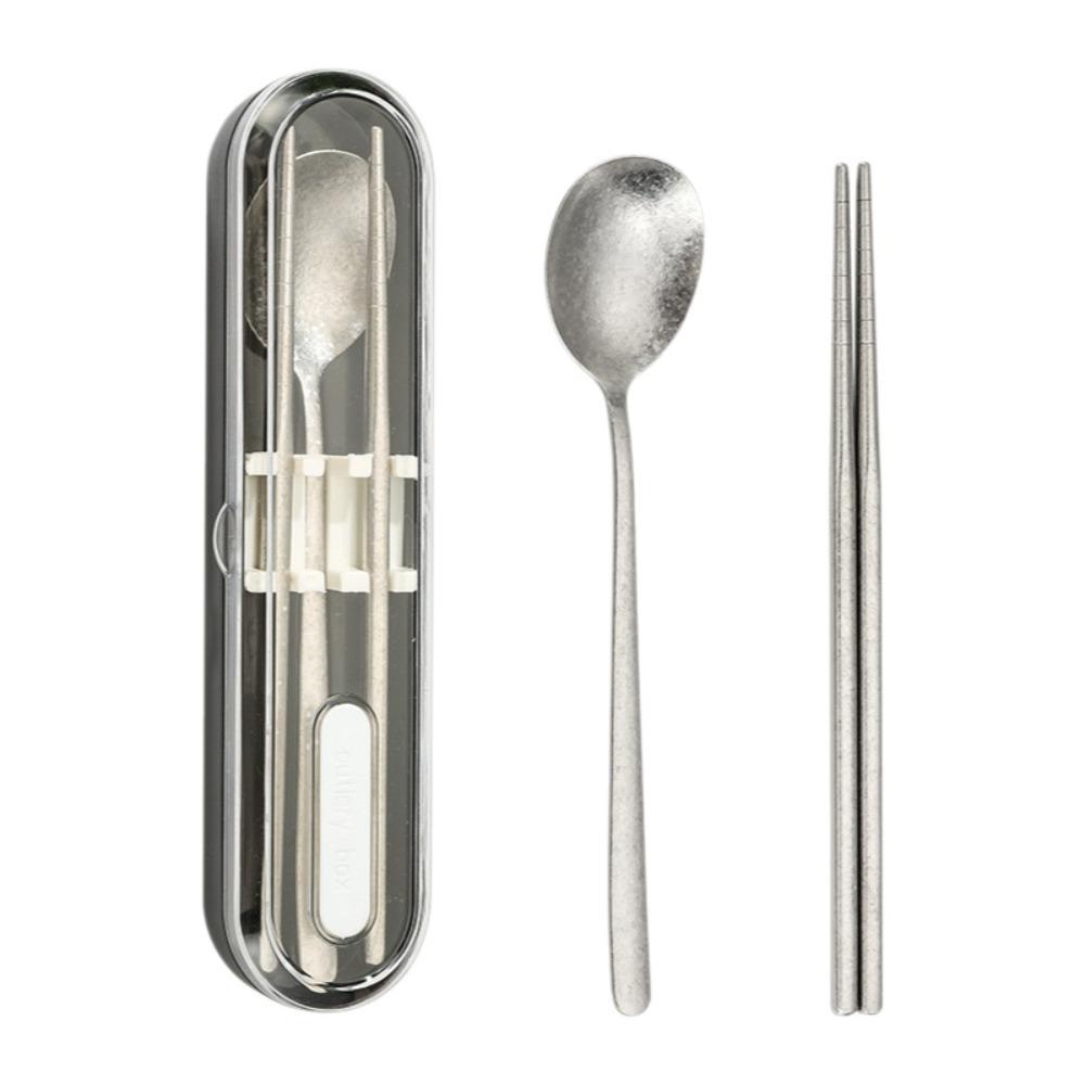 Rust-Proof Student Cutlery 2 in 1 Camping Spoon Tableware Travel Flatware  Gift Giving чёрный