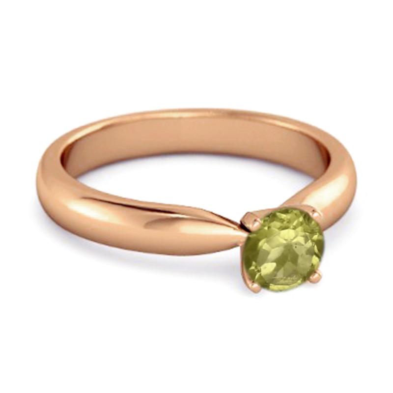Peridot Classic Solitaire Ring - 925 Sterling Silver Rose Gold Vermeil