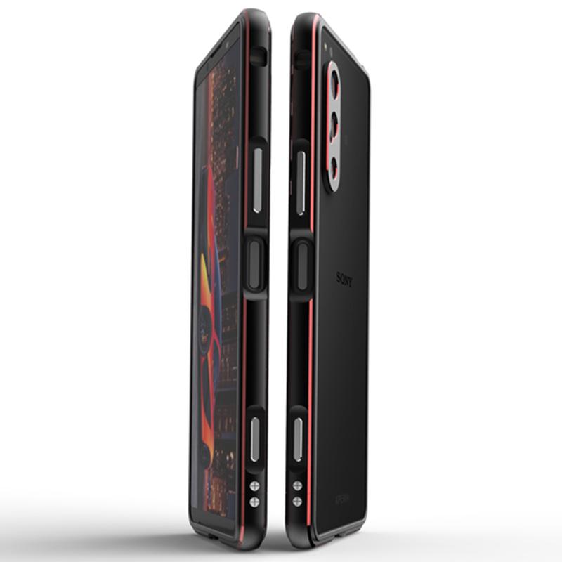 

Для Sony Xperia 5 IV 5G Хорошо защищенный чехол для телефона Металлическая рамка Амортизирующий бампер Крышка с защитой объектива камеры Black/Red