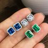 Square Green Zircon Earrings For Women'S Elegant Party Anniversary Gift Eternal High Grade Sparkling White Crystal