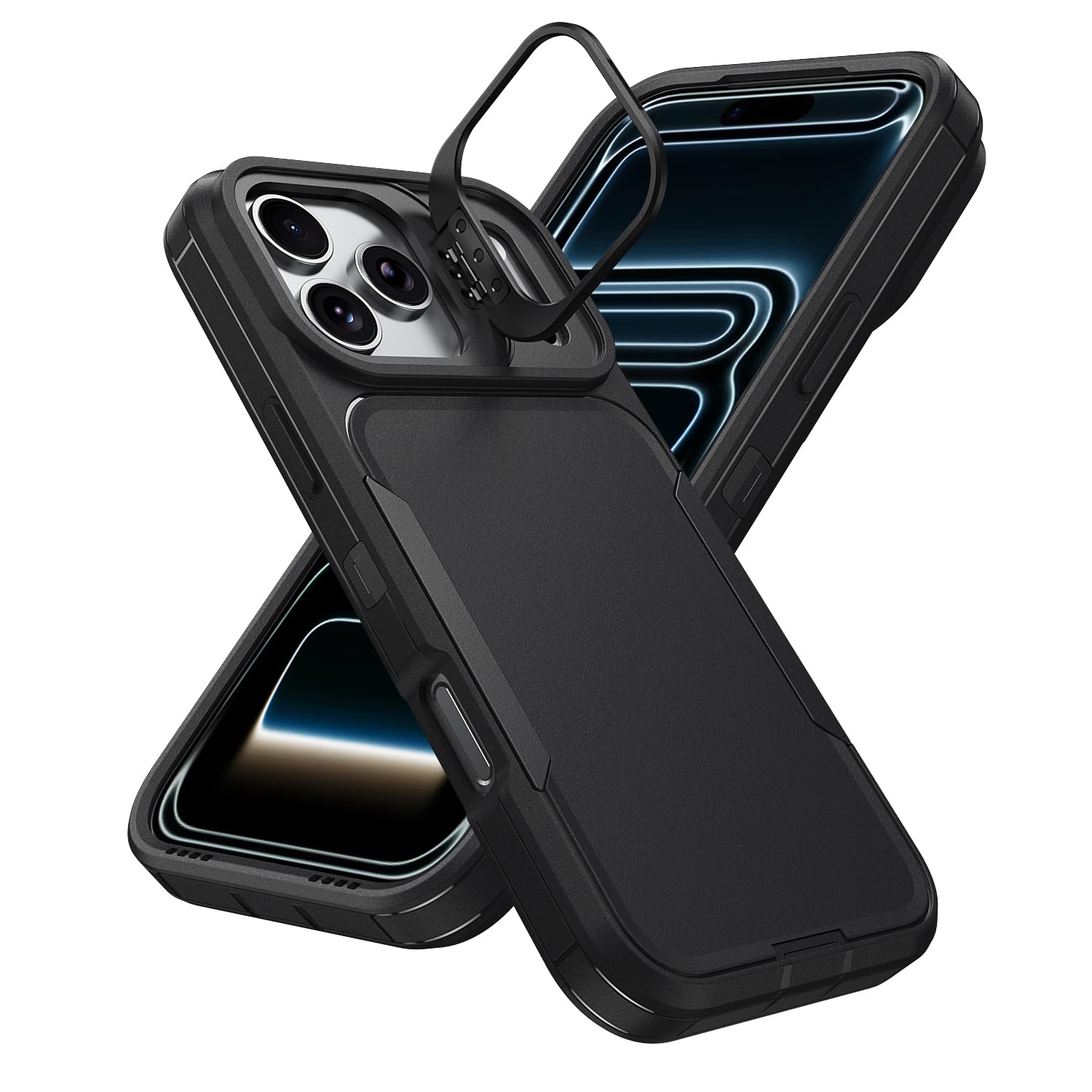 

Phone Case for iPhone 17 16 15 14 13 12 Pro Max Air Plus 16e 17e, Hard PC Bumper with Soft EVA Layer, Alloy Lens Ring, 360° Full Protection iPhone 17 чёрный