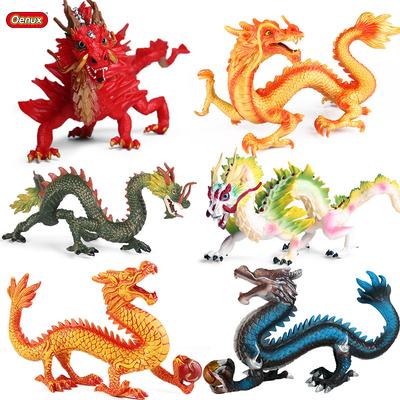 Oenux Original Mythical Chinese Dragon Dinosaurs Action Figures Animals Model Solid PVC Decoration Collection Kids Toy Gift
