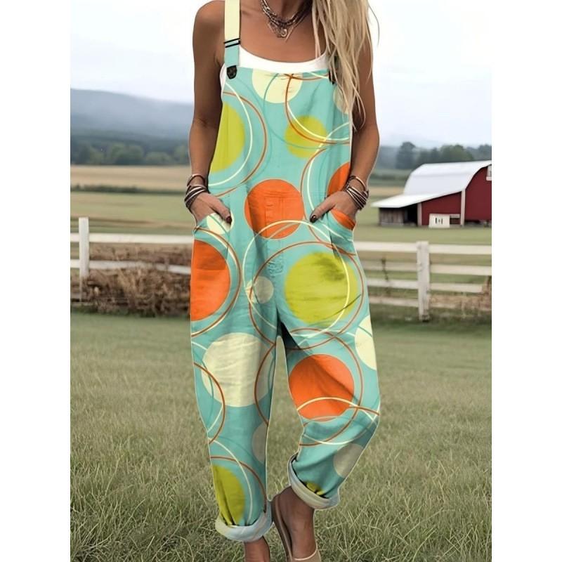 Womens Sleeveless Jumpsuit With Vintage Print Loose Fit Streetwear Style 2026