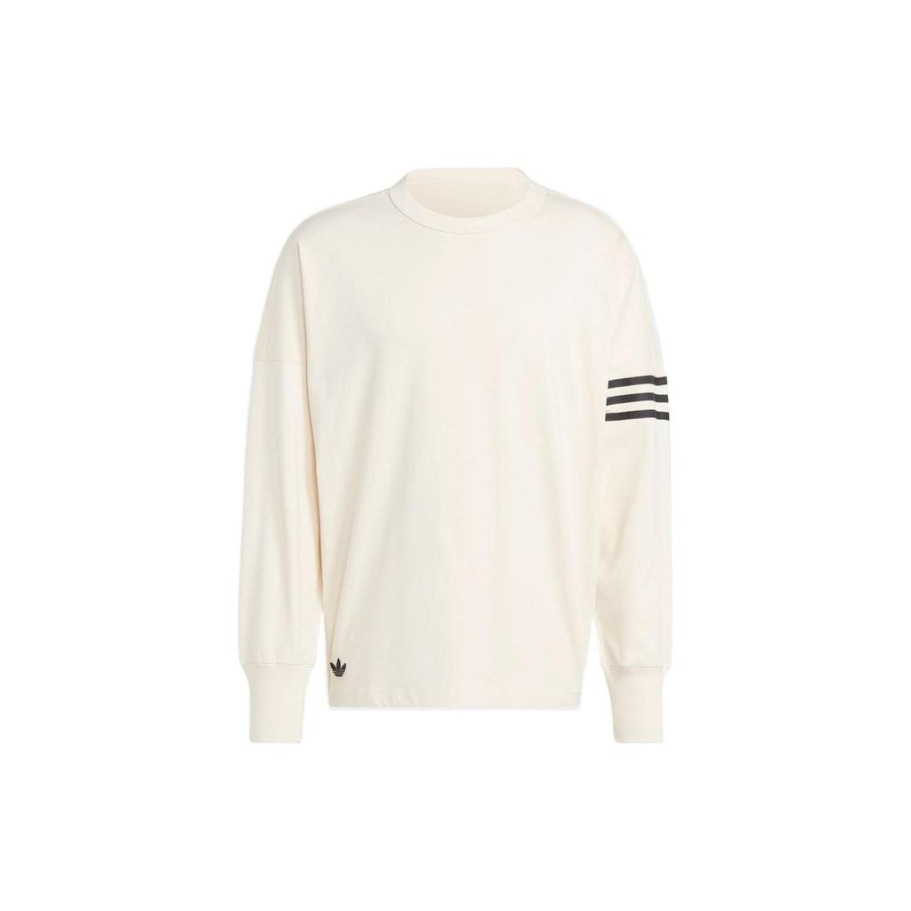Adidas Originals Trefoil Side Stripe Crew Neck Long Sleeve Printed T-Shirt Men Tops Ivory HS1525