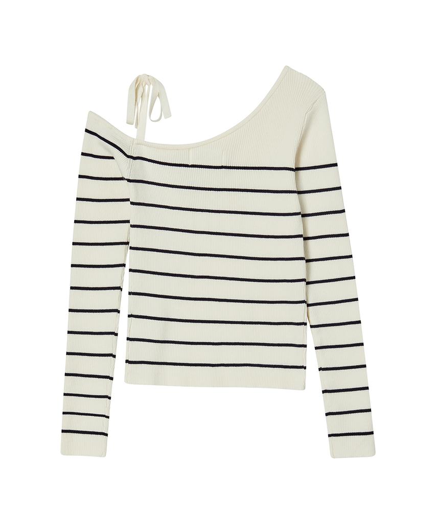THE GREEN LAB Striped Shoulder Strap Detail Knit [Ivory]