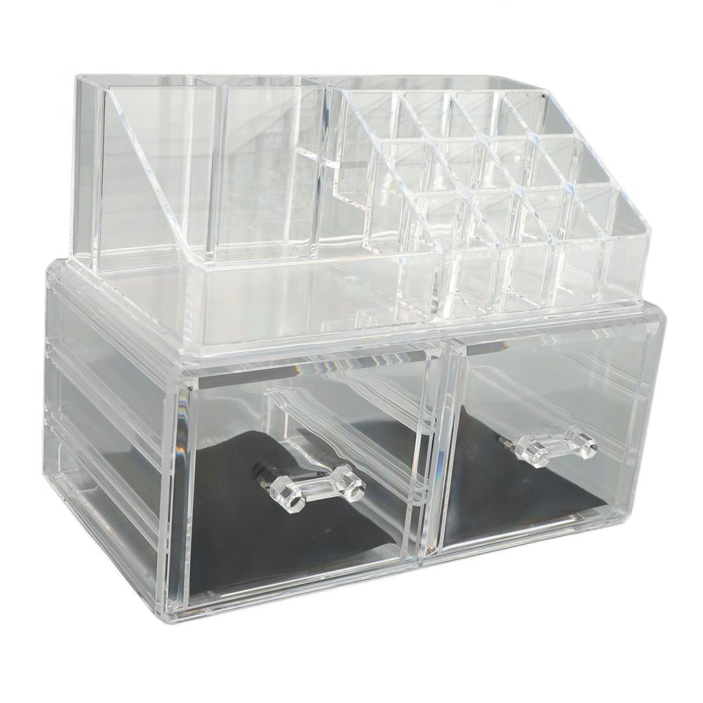 Clear Vanity Makeup Organizer Stackable Cosmetic Storage Display Case with 2pcs Drawers and Tray For Makeup Brushes